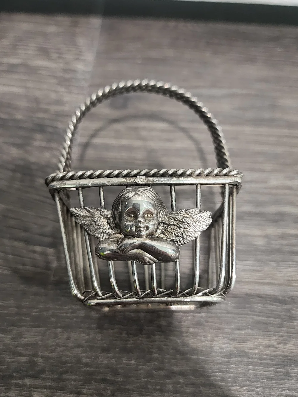 Silver-Tone Decorative Cherub Wire Basket - Home Accents